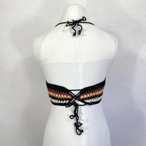 🔥 3/$15 🔥 Cropped Crochet Chevron Halter Top Festival Beachy Boho S - Picture 6 of 7